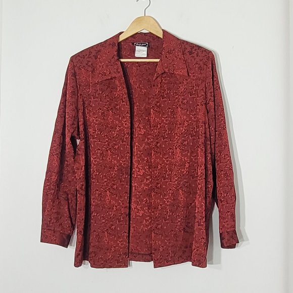 Vintage Jackets & Blazers - Vintage Shirt Jacket Open Front Red  Blazer Floral Plus Size Womens 18